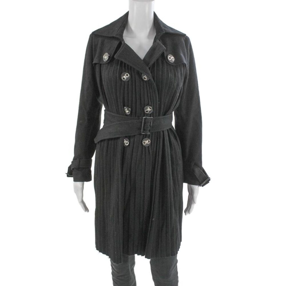 Max Mara Womens Black Trench Coat Wool Blend Collared Buckle Size S